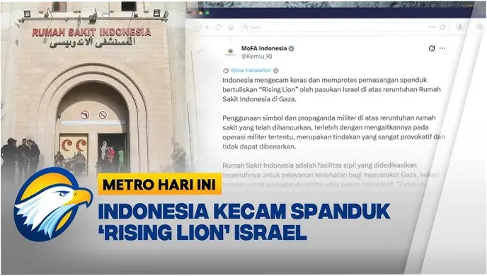 RI Kecam Israel Pasang Spanduk 'Rising Lion' di Reruntuhan RS Indonesia Gaza