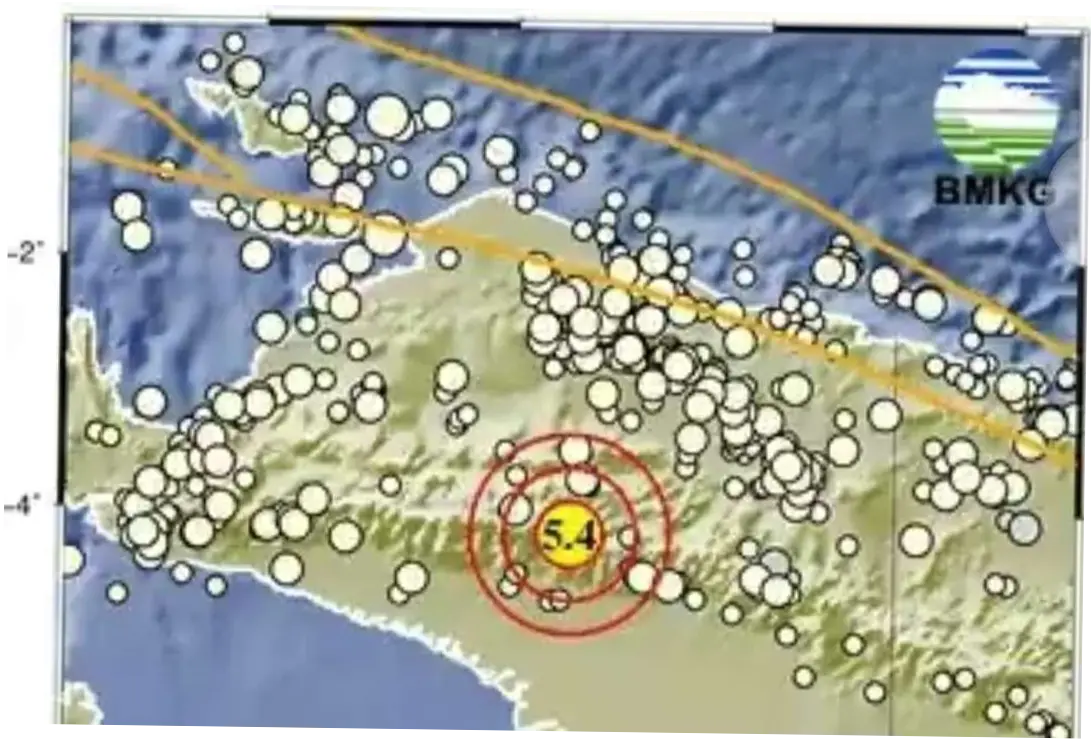 Gempa M 5,4 Guncang Pegunungan Bintang