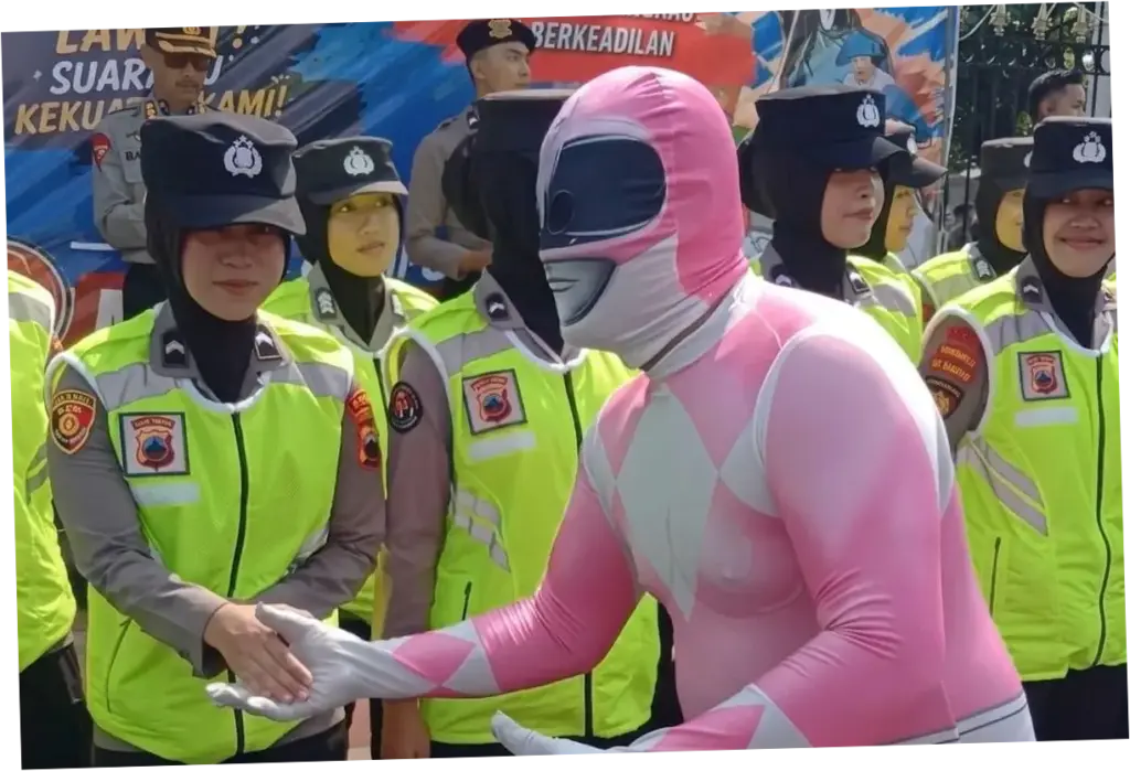 Momen Polisi Salaman dengan 'Power Rangers' Saat Aksi Damai Nelayan di Pati