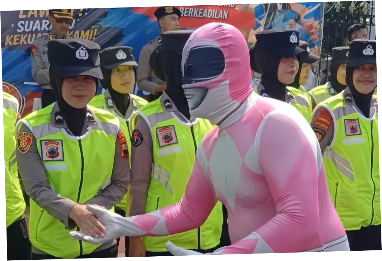 Momen Polisi Salaman dengan 'Power Rangers' Saat Aksi Damai Nelayan di Pati
