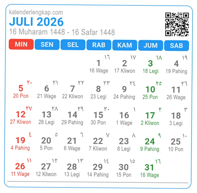 Apakah Juli 2026 Ada Tanggal Merah? Cek Hari Libur Nasional di Sini