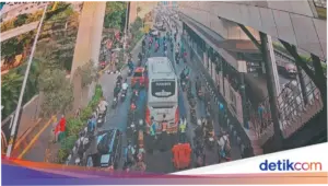 Bus Gangguan di Jalan Gatot Subroto arah Semanggi Senin Pagi, Lalin Macet