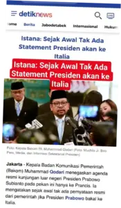 Istana: Sejak Awal Tak Ada Statement Presiden akan ke Italia