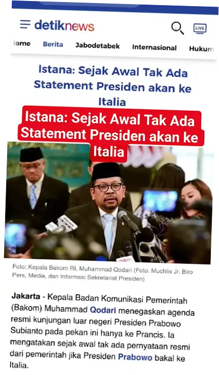 Istana: Sejak Awal Tak Ada Statement Presiden akan ke Italia