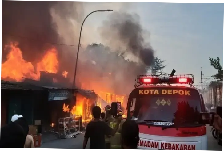 Kebakaran di Jalan Baru Depok: 7 Kios Hangus, Diduga Akibat Korsleting