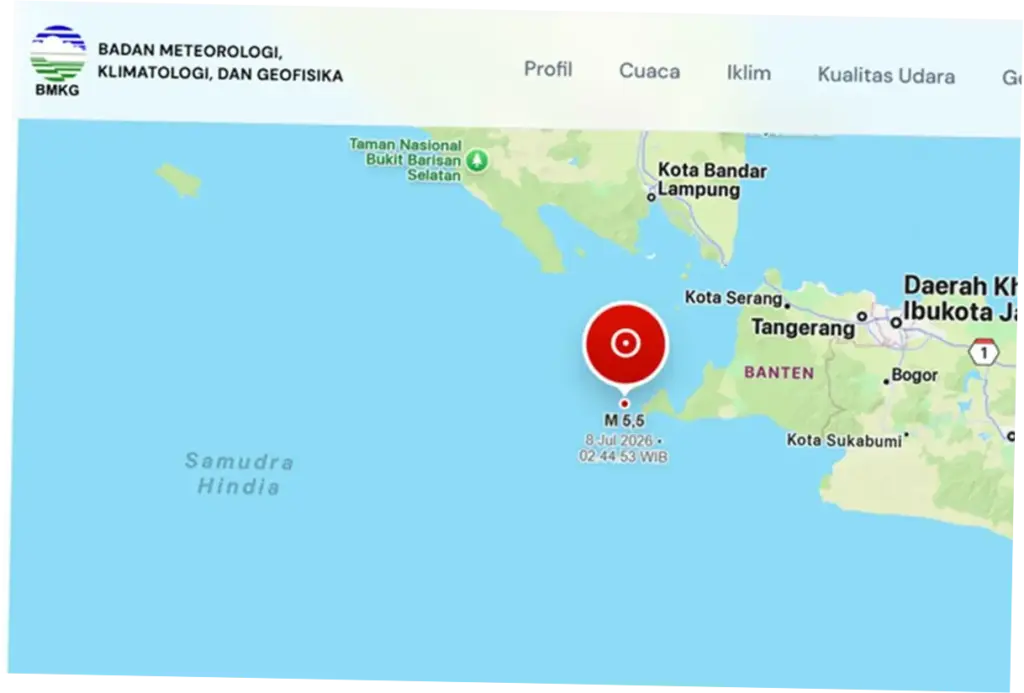 Gempa M 5,5 Terjadi di Banten, Tak Berpotensi Tsunami